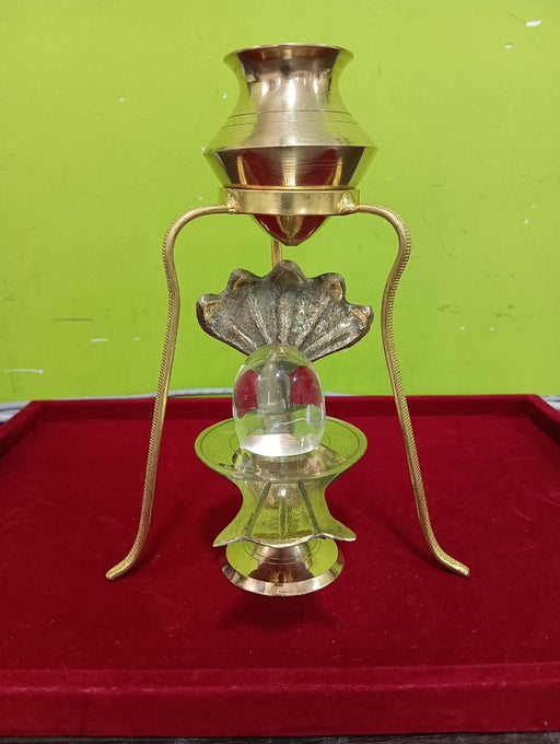 Brass Abhishek Kalasam with Crystal Shiva Ling Lingam and Pure Puja Brass Stand - Height Approx: 7 Inch in India, UK, USA, All Country