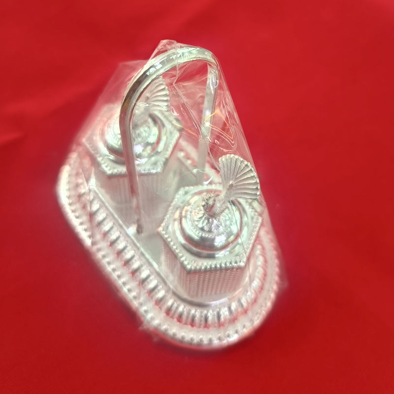 Silver Haldi-Kumkum Karanda / Kankavati with Handle for Home Mandir in India, UK, USA, All Country