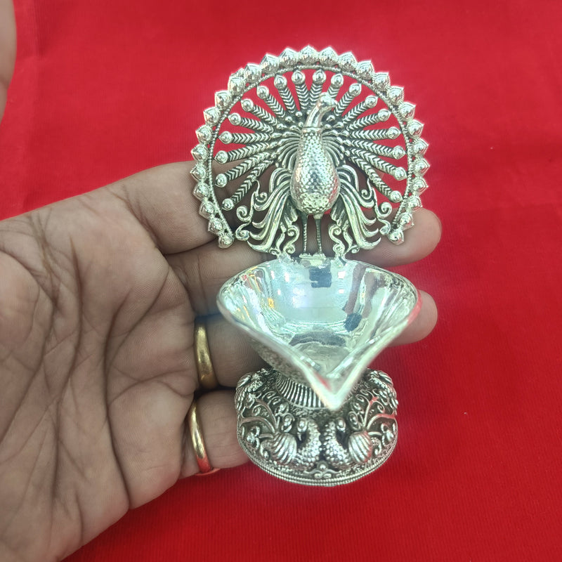 Sparkling Peacock Design Silver Diya for Home | Office Use | Gifting in India, UK, USA, All Country