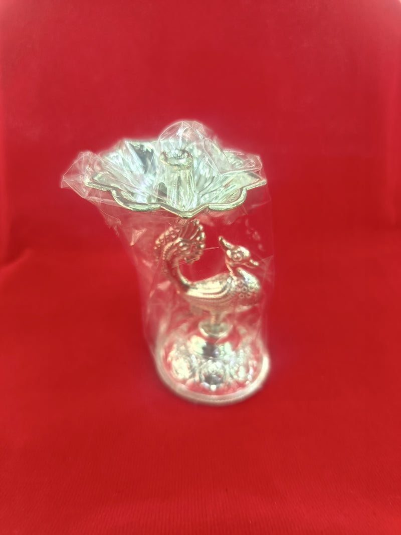 Pure Silver Peacock Design Diya for Home Temple in India, UK, USA, All Country