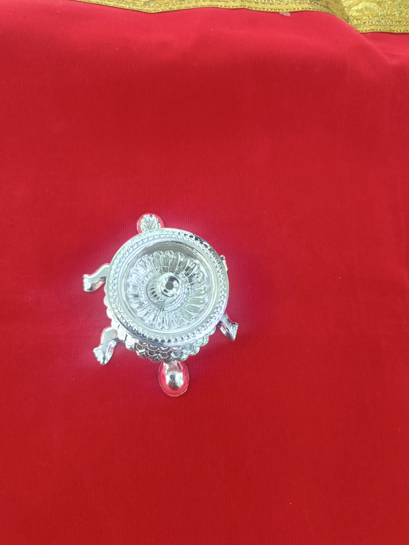 Tortoise Design Silver Diya for Home Temple Usage in India, UK, USA, All Country
