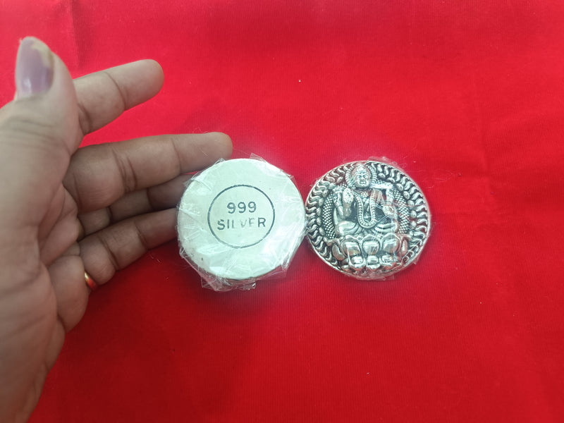 Ganesh and Laxmi Round Shape Silver Coin for Gifting in India, UK, USA, All Country