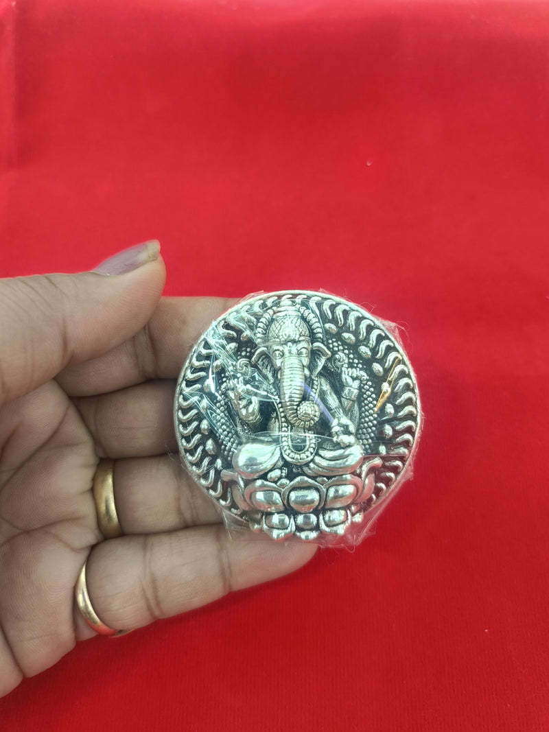 Ganesh and Laxmi Round Shape Silver Coin for Gifting in India, UK, USA, All Country