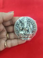 Lord Ganesh Round Shape Silver Coin for Gifting in India, UK, USA, All Country