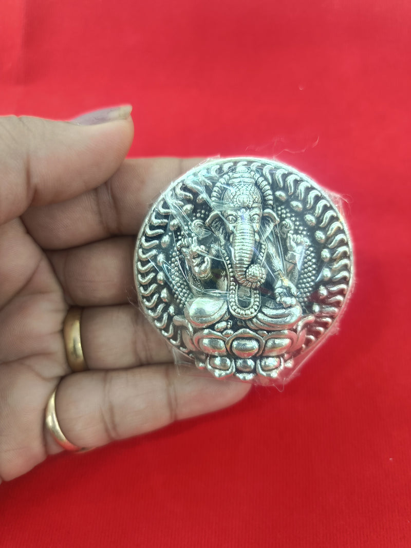Lord Ganesh Round Shape Silver Coin for Gifting in India, UK, USA, All Country