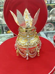 Pure Silver Golden Plating Kalash with Naryal with Leafs Set - 1 in India, UK, USA, All Country