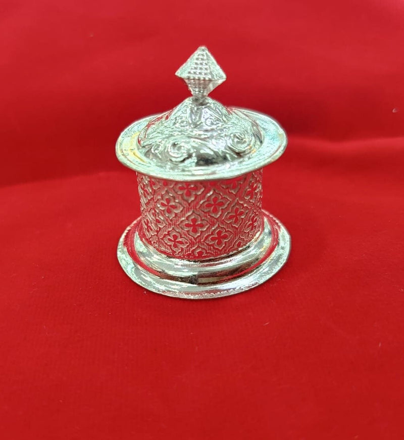 Traditional design silver Kumkum holder, crafted in an antique style for both personal and pooja usage. in India, UK, USA, All Country