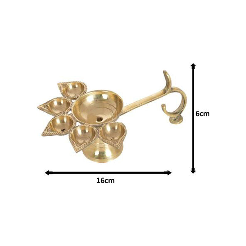 Combo Of 5 Face Brass Punch Mukhi Aarti Diya Jyoti Diya Oil Puja Lamp Puja Diya and Jali Akhand Jyoti Deep with Stand Brass in India, UK, USA, All Country