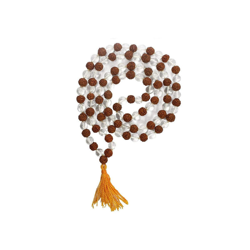5 Mukhi Rudraksha and Crystal (Quartz) Mala in India, UK, USA, All Country