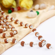 5 Mukhi Rudraksha mala in silver flower caps - Chikna Beads - 8 mm in India, UK, USA, All Country