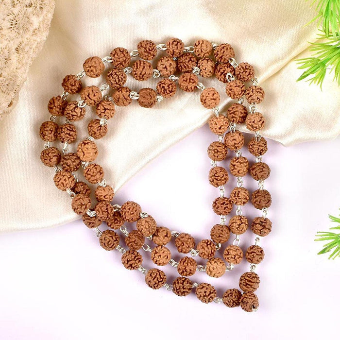 5 Face Punchmukhi Rudraksha mala in silver wire - 8 mm in India, UK, USA, All Country