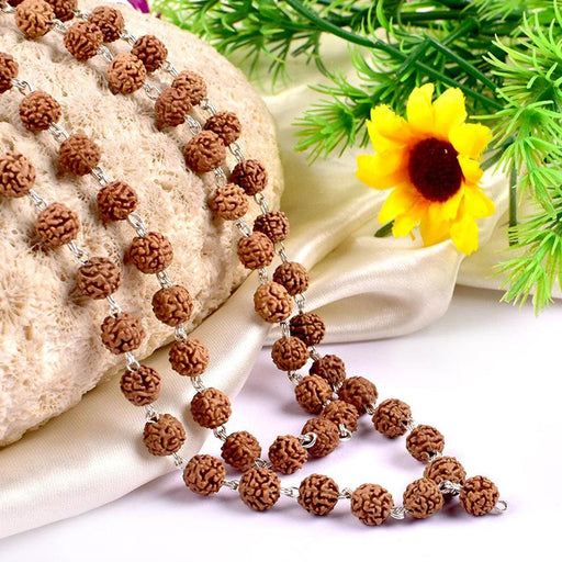 5 Face Punchmukhi Rudraksha mala in silver wire - 8 mm in India, UK, USA, All Country