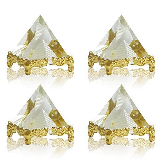 Glass Crystal Pyramid with Golden Stand, Standard, Clear, 4 Piece in India, UK, USA, All Country