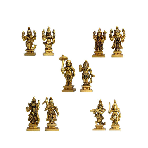 Brass Dashavatara Dasavatharam of Lord Vishnu Statues Ten Incarnations Avatars Idol Murti for Mandir Puja Temple in India, UK, USA, All Country