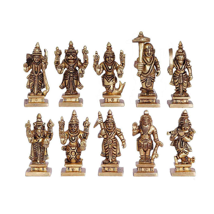 Brass Dashavatara Dasavatharam of Lord Vishnu Statues Ten Incarnations Avatars Idol Murti for Mandir Puja Temple in India, UK, USA, All Country