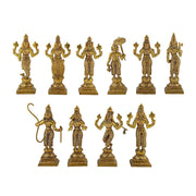 Brass Dashavatara of Lord Vishnu Statues Ten Incarnations Avatars Idol Murti for Mandir Puja Temple in India, UK, USA, All Country