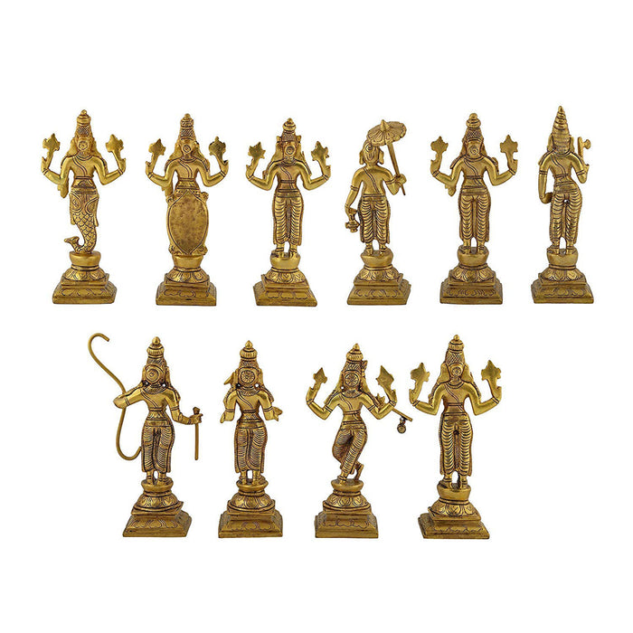 Brass Dashavatara of Lord Vishnu Statues Ten Incarnations Avatars Idol Murti for Mandir Puja Temple in India, UK, USA, All Country