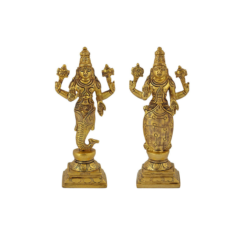 Brass Dashavatara of Lord Vishnu Statues Ten Incarnations Avatars Idol Murti for Mandir Puja Temple in India, UK, USA, All Country