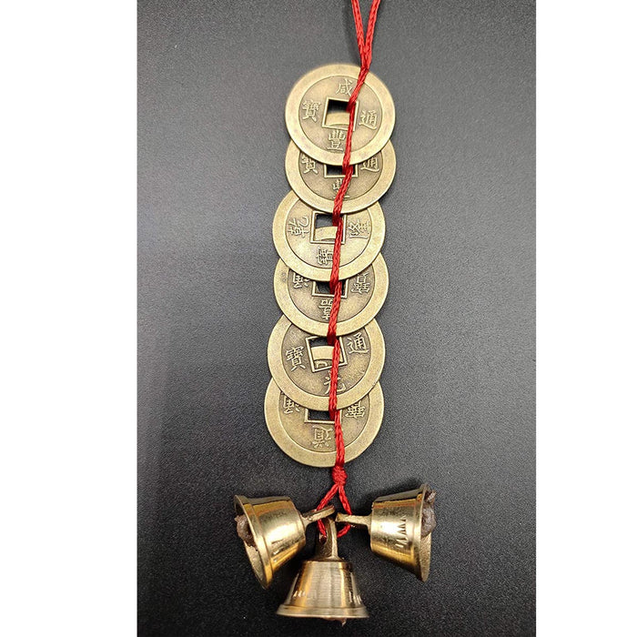 Feng Shui Vastu Lucky Hanging 3 Bell 6 Chinese Coins Main Entrance Door Hanging in India, UK, USA, All Country