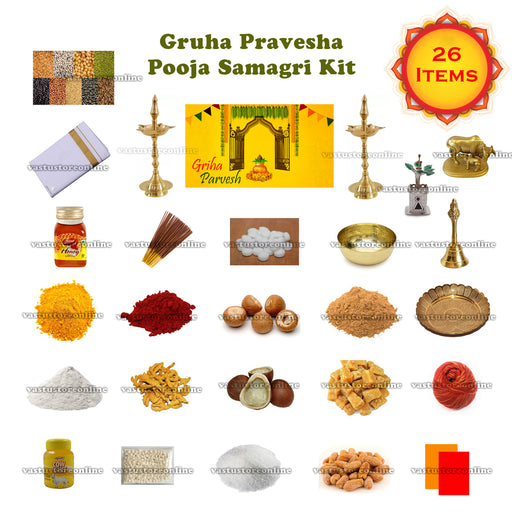 Gruhapravesha Pooja Samagri Kit, Contains 24 Items Kit for Pooja, Temple, Gifting Purpose, New Home in India, UK, USA, All Country