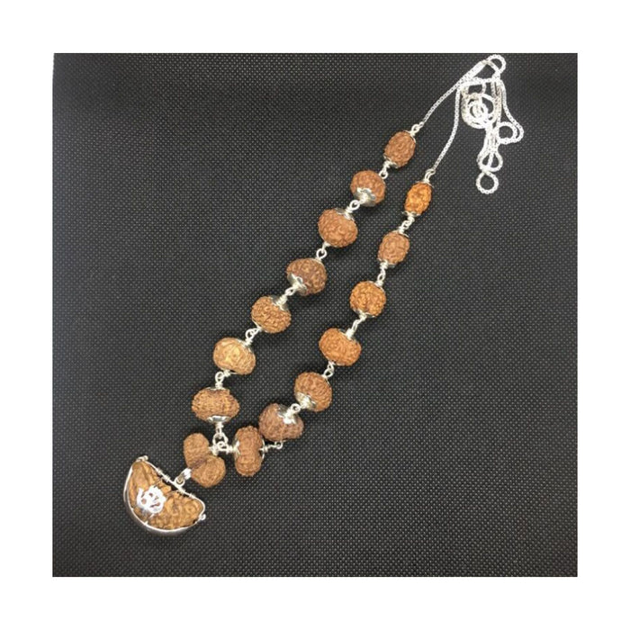 1 to 14 Mukhi + Ganesh and Gauri Shanakar Java Siddha Mala in Medium Size Beads In Pure Silver Chain, 14 mm - 16 mm Lab Certified in India, UK, USA, All Country