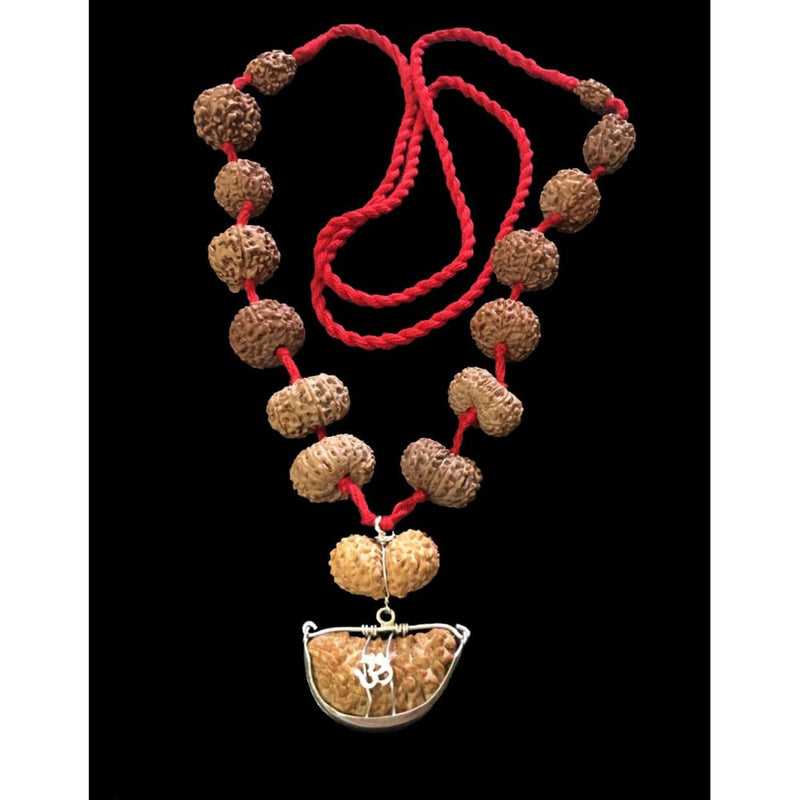 Siddha Mala 1 to 14 Mukhi + Ganesh and Gauri Shanakar Java Rudraksha Big Size Beads In Red Thread Lab Certified in India, UK, USA, All Country