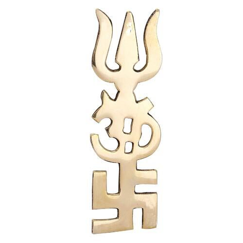 Pure Brass Trishakti Yantra Swastik Om Trishul for Home, Office, Shop in India, UK, USA, All Country