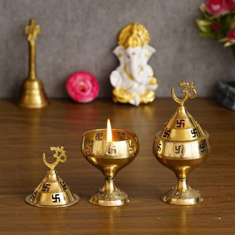 Akhand Jyoti Deepak For Spritual Purpose with Swastik and Om Brass (Pack of 2) in India, UK, USA, All Country