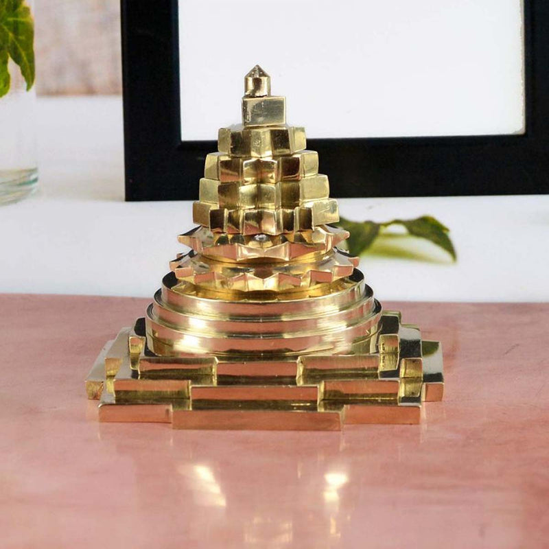Pure Brass Meru Shree Yantra for Vastu, Home, Pooja, Prosperity - 4 Inch in India, UK, USA, All Country