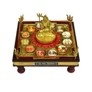 12 Jyotirling Sampoorna Shiva Yantra Chowki with Lord Shiva Idol In Brass & Wood in India, UK, USA, All Country