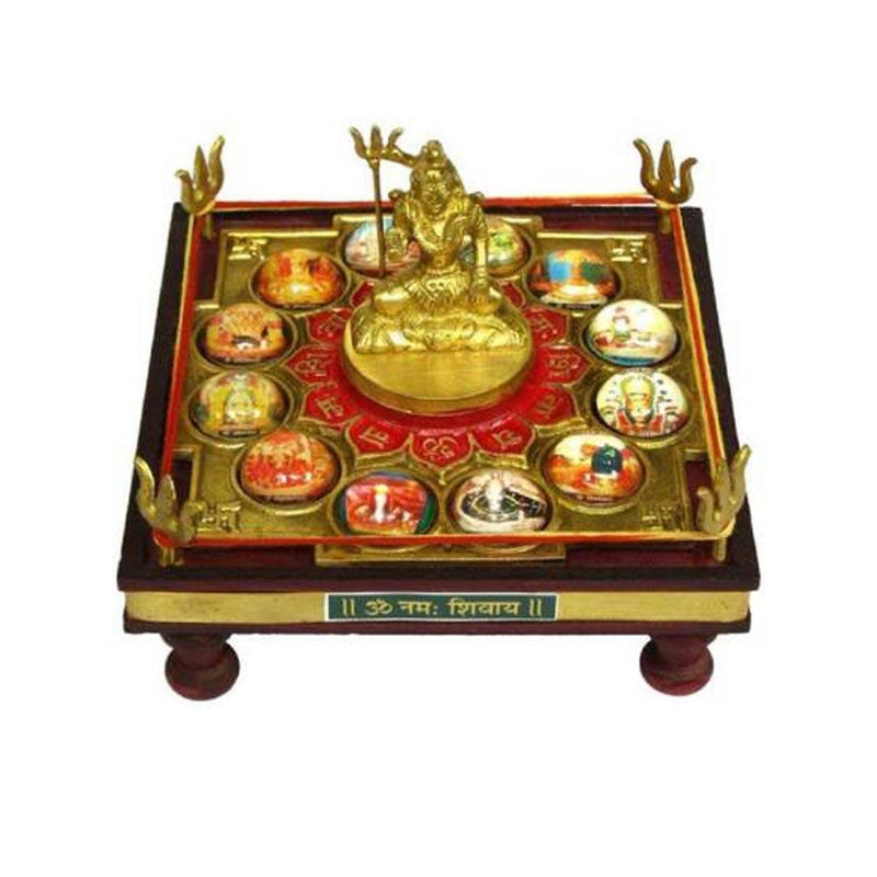 12 Jyotirling Sampoorna Shiva Yantra Chowki with Lord Shiva Idol In Brass & Wood in India, UK, USA, All Country