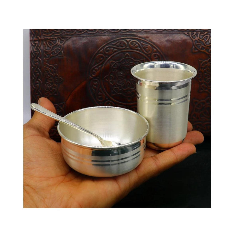 999 fine silver water milk glass and bowl, silver tumbler silver spoon, silver utensils, silver baby food utensils in India, UK, USA, All Country