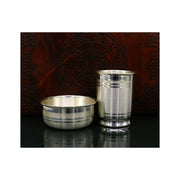 999 fine silver handmade small baby bowl and water glass set, silver tumbler, flask, silver vessels utensils in India, UK, USA, All Country