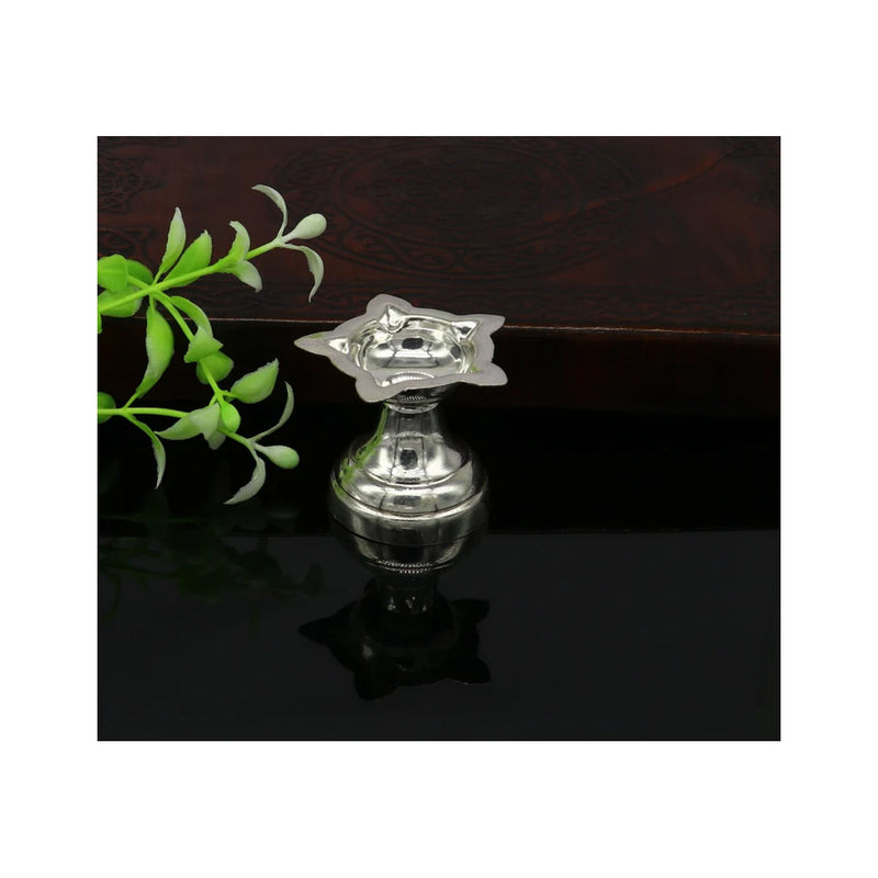 999 pure silver handmade elegant oil lamp, silver home temple utensils silver diya in India, UK, USA, All Country