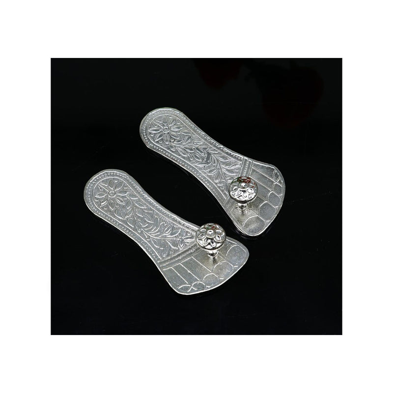 3" Solid sterling silver handmade Charan paduka or slippers for idol krishna, laddu gopala, little krishna or Vishnu Narayana puja in India, UK, USA, All Country
