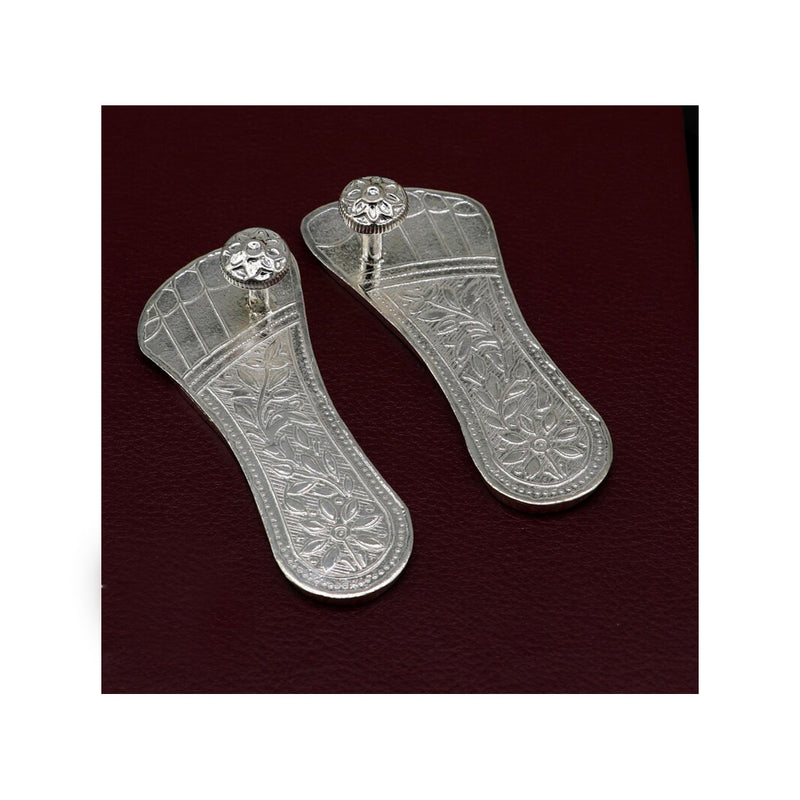 3" Solid sterling silver handmade Charan paduka or slippers for idol krishna, laddu gopala, little krishna or Vishnu Narayana puja in India, UK, USA, All Country