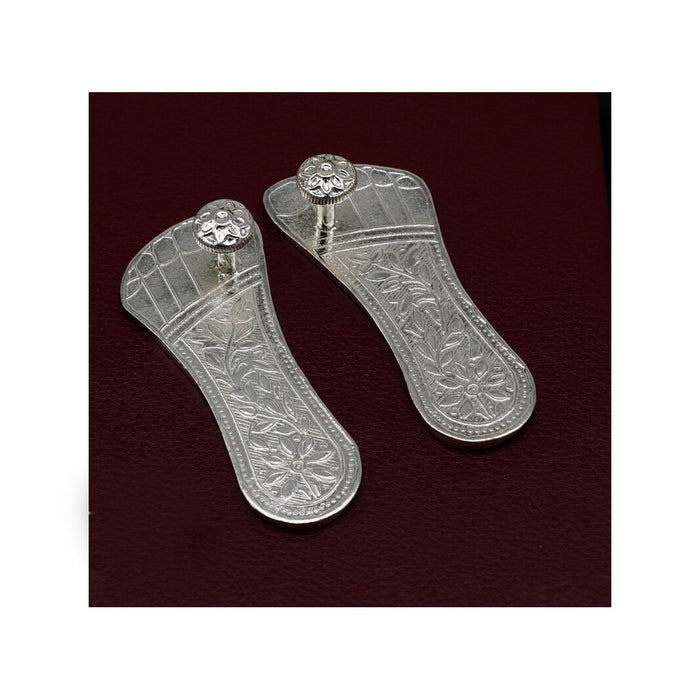 3" Solid sterling silver handmade Charan paduka or slippers for idol krishna, laddu gopala, little krishna or Vshnu Narayana puja in India, UK, USA, All Country