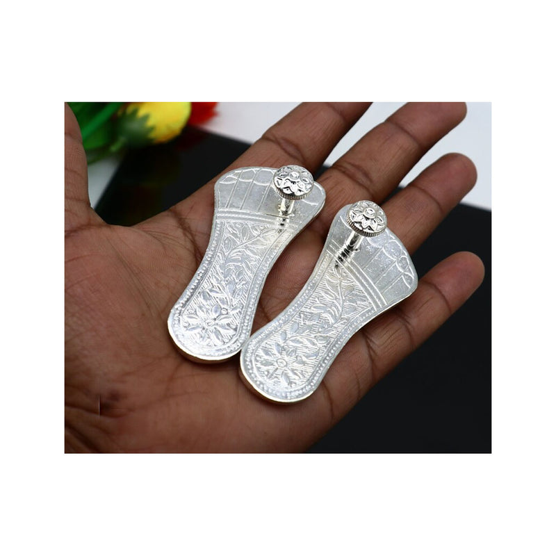3" Solid sterling silver handmade Charan paduka or slippers for idol krishna, laddu gopala, little krishna or Vishnu Narayana puja in India, UK, USA, All Country