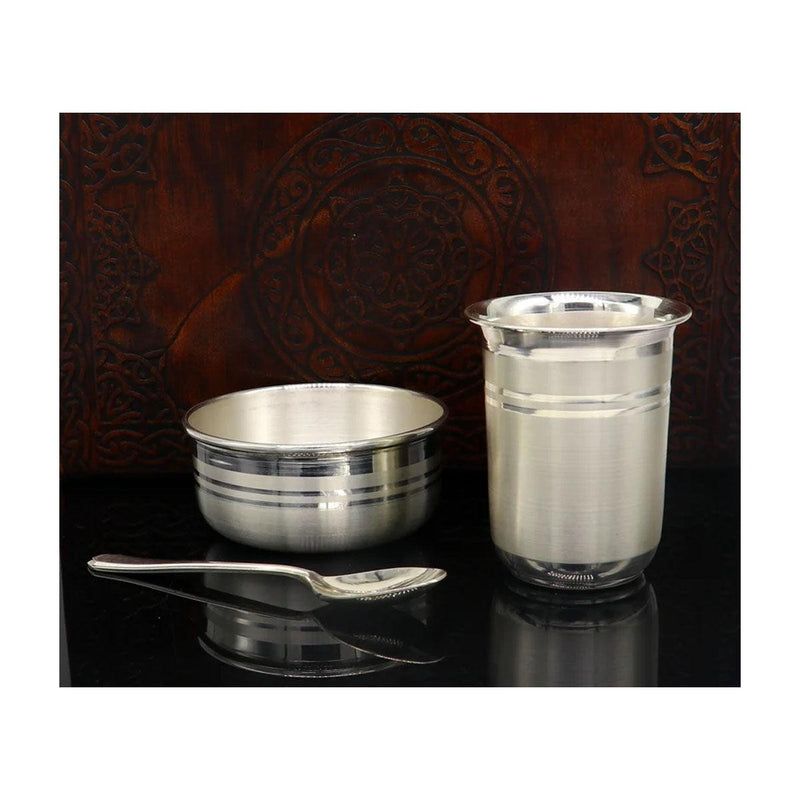 999 fine silver water milk glass and bowl, silver tumbler silver spoon, silver utensils, silver baby food utensils in India, UK, USA, All Country