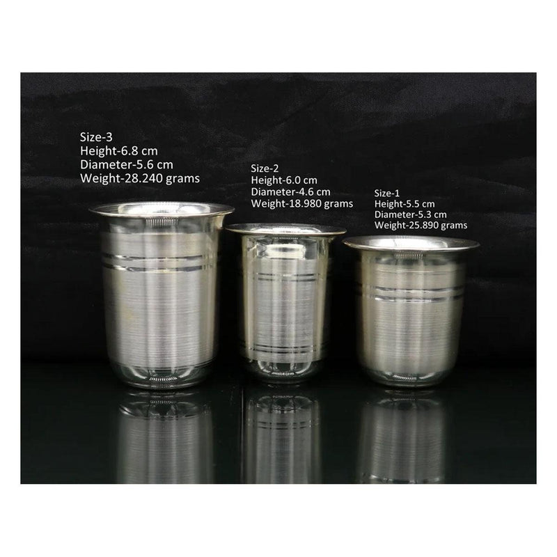 999 fine silver handmade baby water milk glass tumbler, all sizes silver tumbler, silver baby food dining set, silver utensils in India, UK, USA, All Country