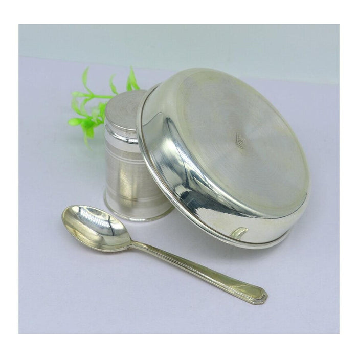 999 fine silver handmade small water/milk Glass tumbler, tray /plate baby kids silver cup & spoon utensils in India, UK, USA, All Country