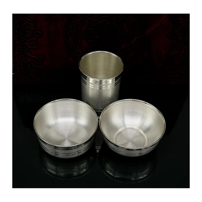 999 pure silver combo of two bowl and single glass, silver vessel, silver baby utensils, silver puja article in India, UK, USA, All Country