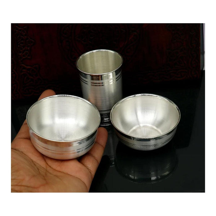 999 pure silver combo of two bowl and single glass, silver vessel, silver baby utensils, silver puja article in India, UK, USA, All Country