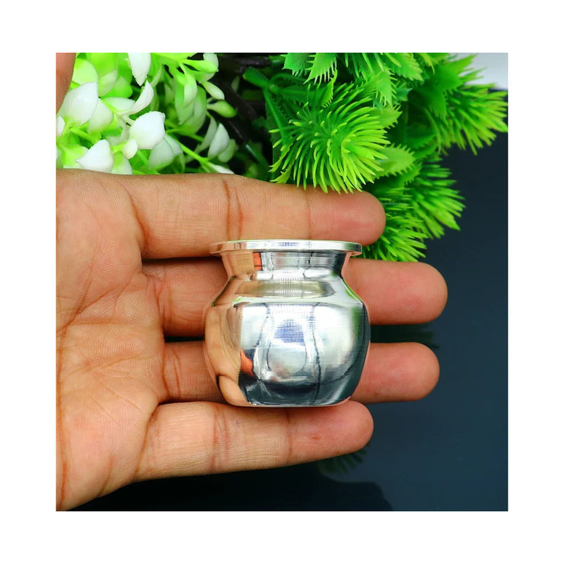 925 sterling silver handmade plain small Kalash or pot, unique special silver puja article, water or milk kalash pot in India, UK, USA, All Country