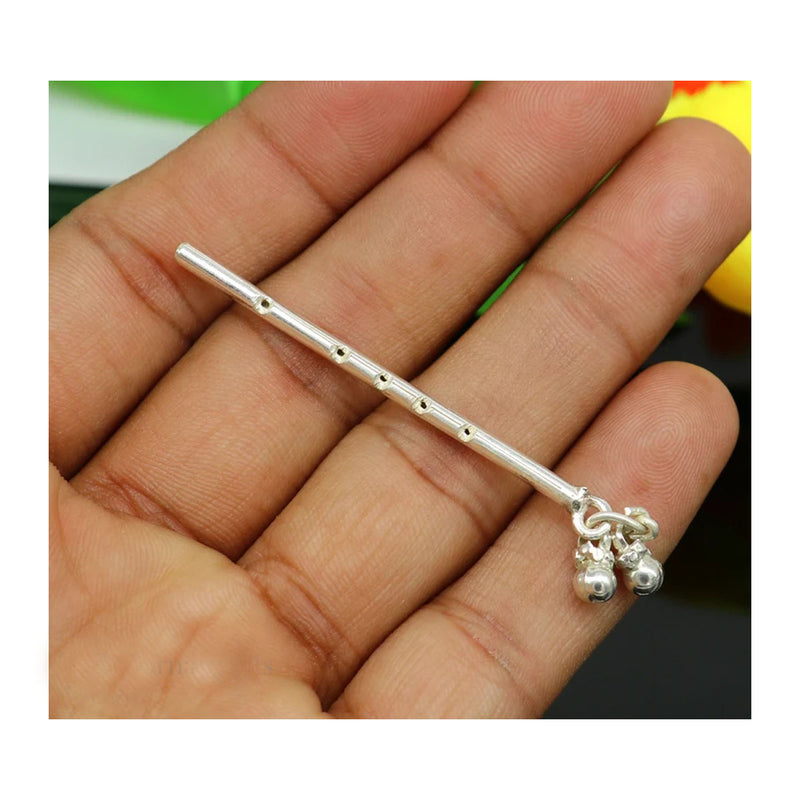Small Flute Solid sterling silver handmade idol krishna flute, silver bansuri, laddu gopala flute, little krishna flute in India, UK, USA, All Country