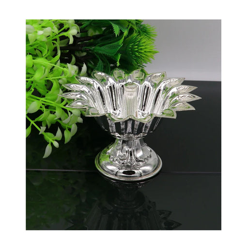 Flower shape oil lamp, silver home temple utensils, silver diya, deepak, silver vessels in India, UK, USA, All Country