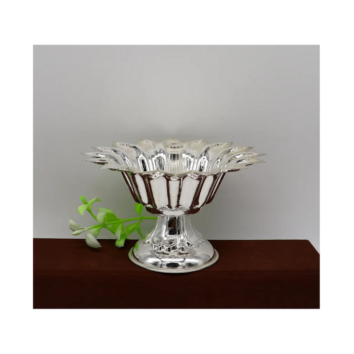 Flower shape oil lamp, silver home temple utensils, silver diya, deepak, silver vessels in India, UK, USA, All Country