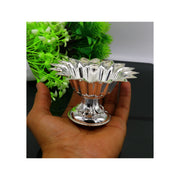 Flower shape oil lamp, silver home temple utensils, silver diya, deepak, silver vessels in India, UK, USA, All Country