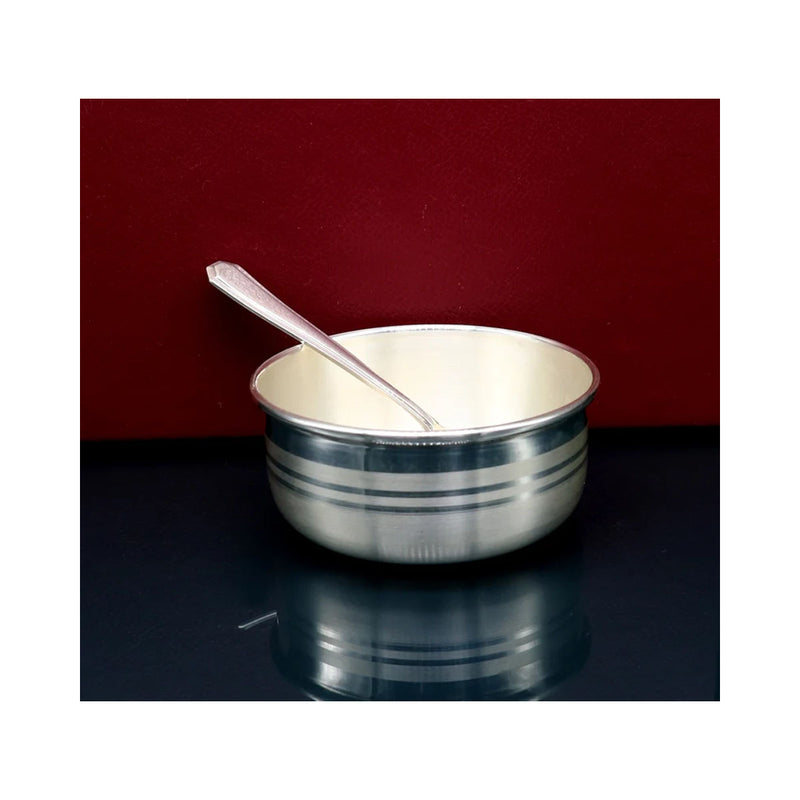 999 fine silver handmade small baby bowl and spoon set, silver tumbler, flask, silver vessel utensils in India, UK, USA, All Country