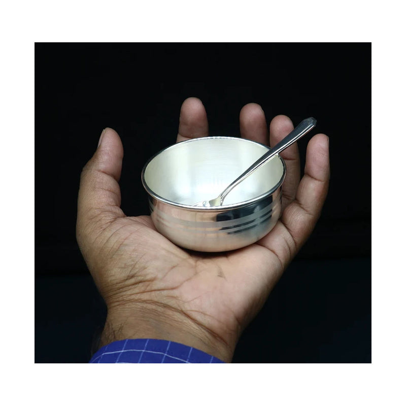 999 fine silver handmade small baby bowl and spoon set, silver tumbler, flask, silver vessel utensils in India, UK, USA, All Country